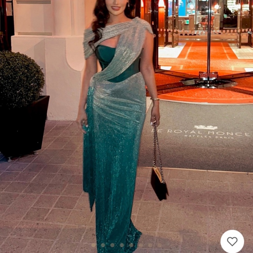 JLUXLABEL One Shoulder Dress in Teal and Silver